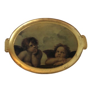 Vintage Large Oval Gold Leaf Serving Tray For Sale