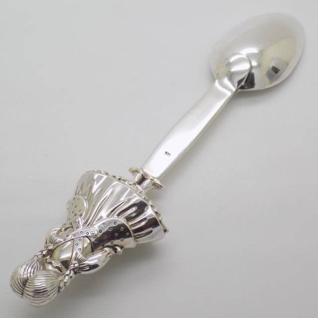 Metal Vintage Italian Handmade Genuine Sterling Silver 925 Feeding Spoon with Little Girl, 1970s For Sale - Image 7 of 16