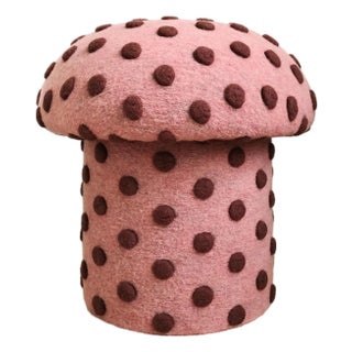 Mushroom Ottoman in Wool Pink Dot - Large Dots For Sale