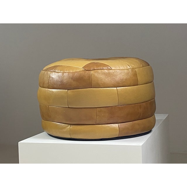 Animal Skin Brown Leather Patchwork Ottoman attributed to de Sede, Switzerland, 1970s For Sale - Image 7 of 13