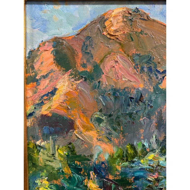 Margaret Rose "Santa Lucia at Sunset" Original California Plein Air Oil Painting Big Sur Impressionist Landscape 2001 For Sale - Image 4 of 11