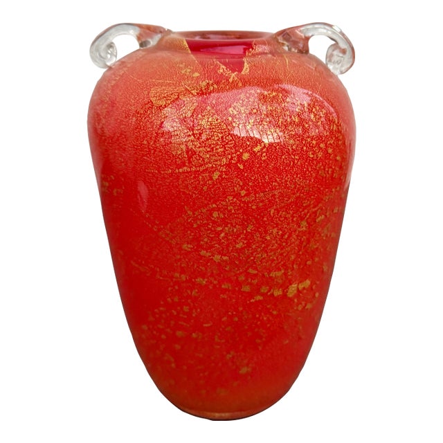 Vintage Isle of Wight Azurene Orange Glod Fleck Glass Vase For Sale