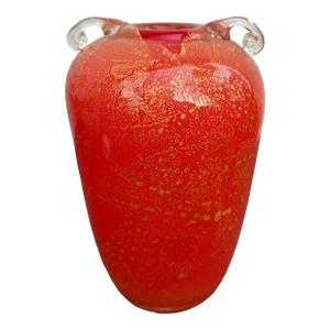 Vintage Isle of Wight Azurene Orange Glod Fleck Glass Vase