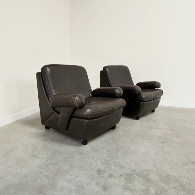 Mid-Century Modern Leather Club Chairs, 1970s, Set of 2 For Sale - Image 6 of 7