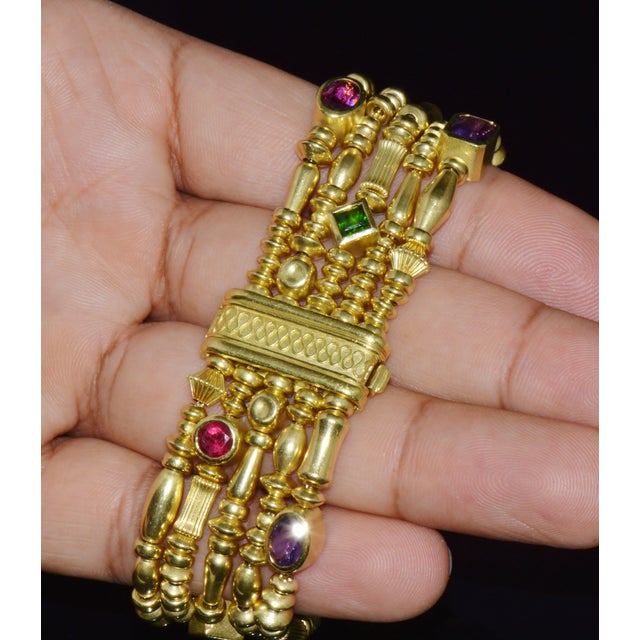 Designer Seidengang Natural Tourmaline Amethst Garnet 18k Solid Gold Multi-Strand Beaded Bracelet For Sale - Image 11 of 14