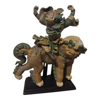 Antique Chinese Polychrome Glazed Ceramic or Terracotta Roof Tile Figure For Sale