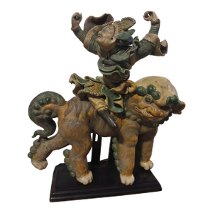 Antique Chinese Polychrome Glazed Ceramic or Terracotta Roof Tile Figure