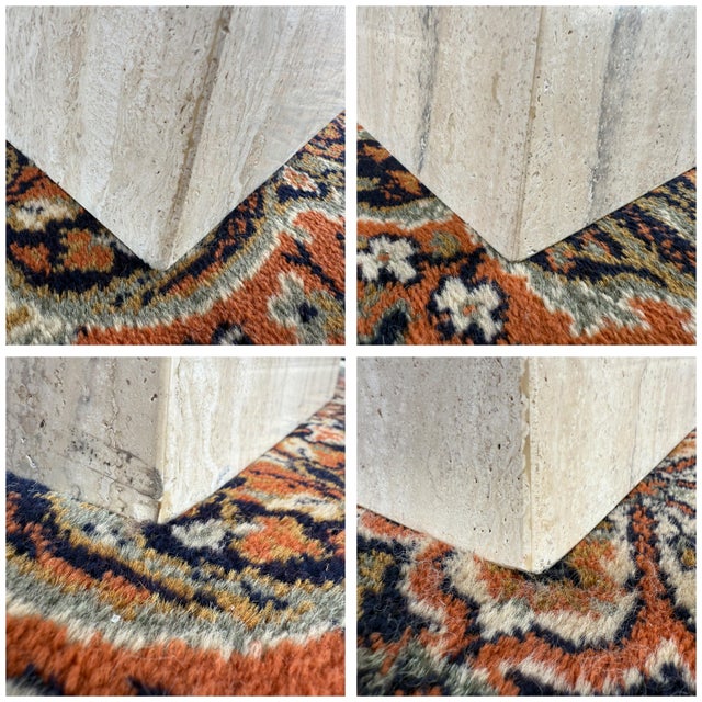 Vintage Pyramid Shaped Beige Travertine and Brass Dining Table Pedestal Base Attr. Artedi For Sale - Image 12 of 18