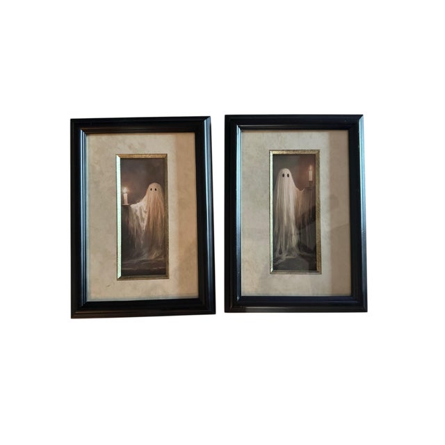 Pair of Framed Ghost With Candles Portrait Prints | Gothic Halloween Wall Art For Sale In Houston - Image 6 of 9