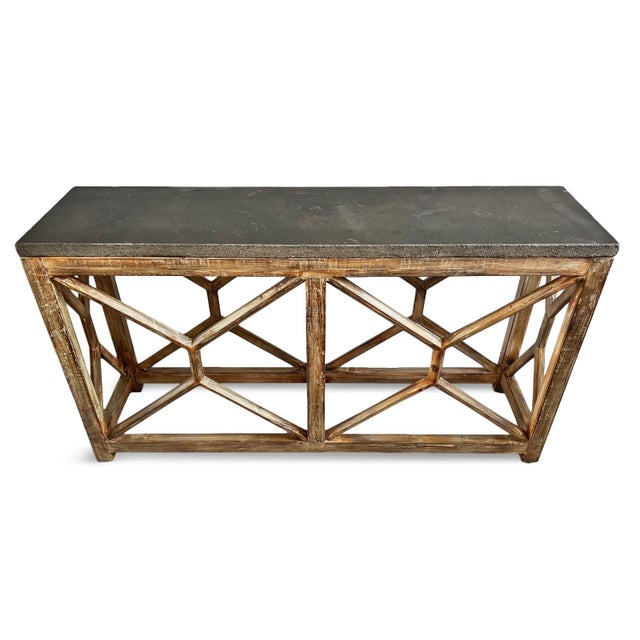 Contemporary Grey Stone Top Open Console Table For Sale - Image 3 of 9