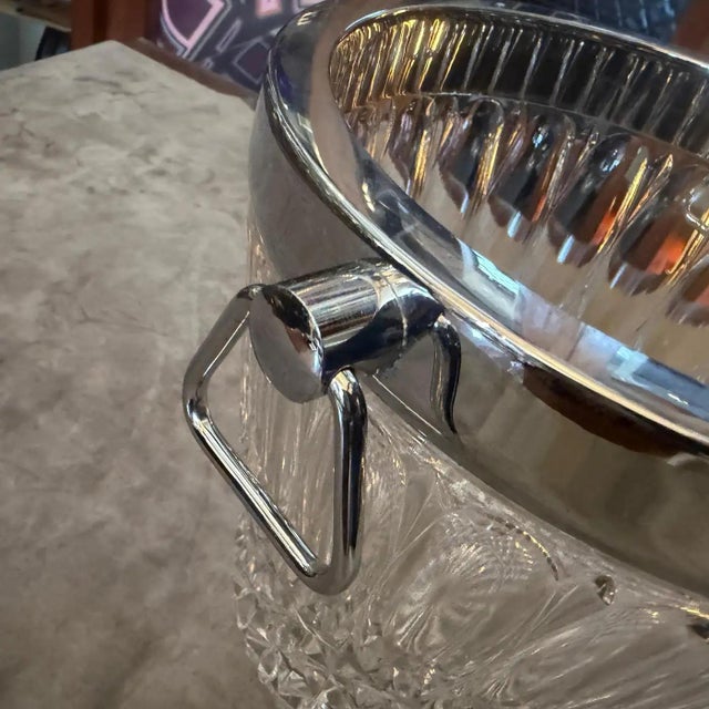 Metal 1980s Mid-Century Modern Cut Crystal and Chromed Metal French Wine Cooler For Sale - Image 7 of 10