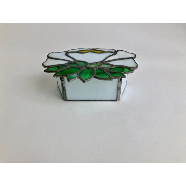 Late 20th Century Vintage Stained Glass & Clear Glass Lidded Floral Box For Sale - Image 5 of 13
