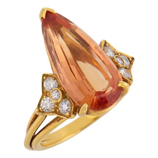 Vintage 7.30 Carat Imperial Topaz Diamond 18k Yellow Gold Cocktail Ring, Size 7.25 For Sale