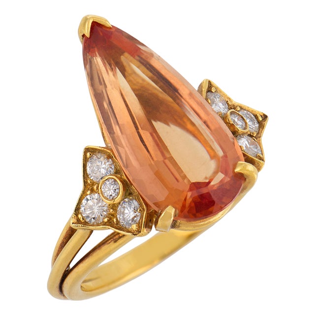 Vintage 7.30 Carat Imperial Topaz Diamond 18k Yellow Gold Cocktail Ring, Size 7.25 For Sale