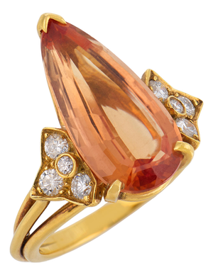 Vintage 7.30 Carat Imperial Topaz Diamond 18k Yellow Gold Cocktail Ring, Size 7.25