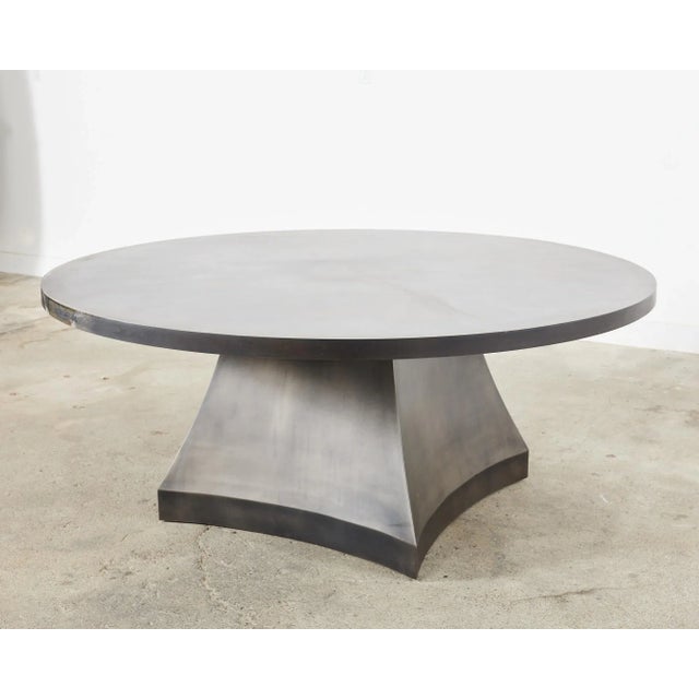 Gray Sally Sirkin Lewis Round Iron Pedestal Dining Center Table For Sale - Image 8 of 12