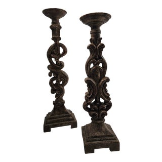 Uttermost Rustic Resin Candlesticks - a Pair For Sale