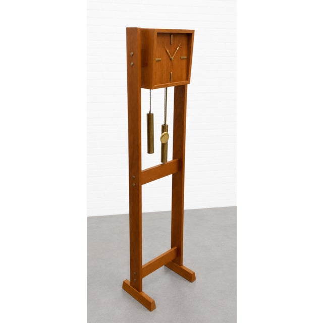 Kurt Ostervig Mid Century Modern Teak + Brass Weight Drive Chiming Floor Clock, C. 1960’s, Denmark For Sale - Image 4 of 12