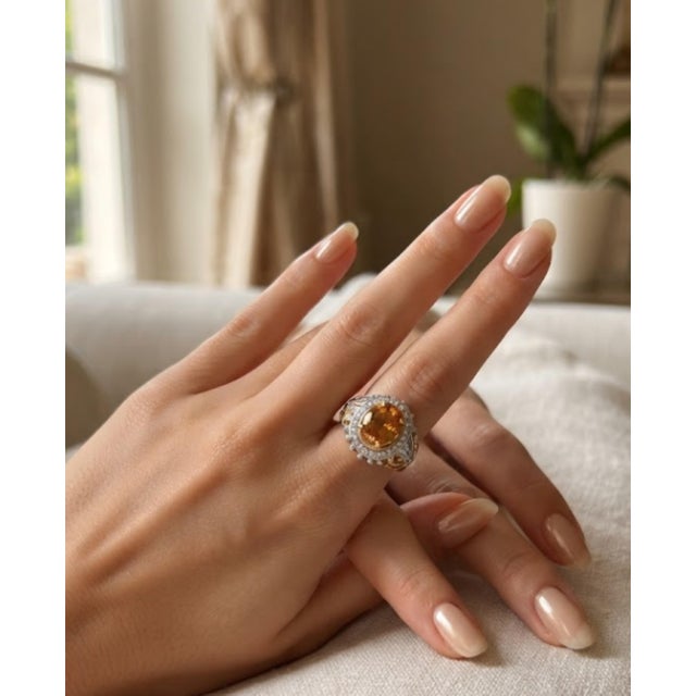 Gemstone Natural Citrine 3.60cts & Diamond 1.0cts Ring in 18k Gold For Sale - Image 7 of 8