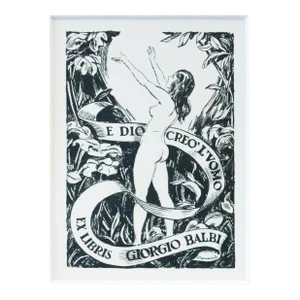 1943 Italian Engraving Bookplate (Ex Libris), E Dio Creò l'Uomo (Matted)