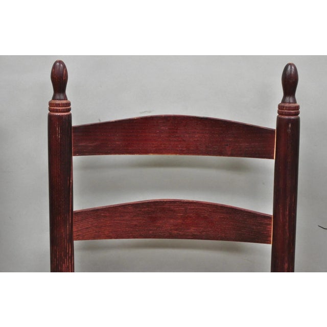 Late 20th Century Late 20th Century Primitive Rustic Ladder Back Woven Rush Seat Dining Side Chairs - Set of 6 For Sale - Image 5 of 14