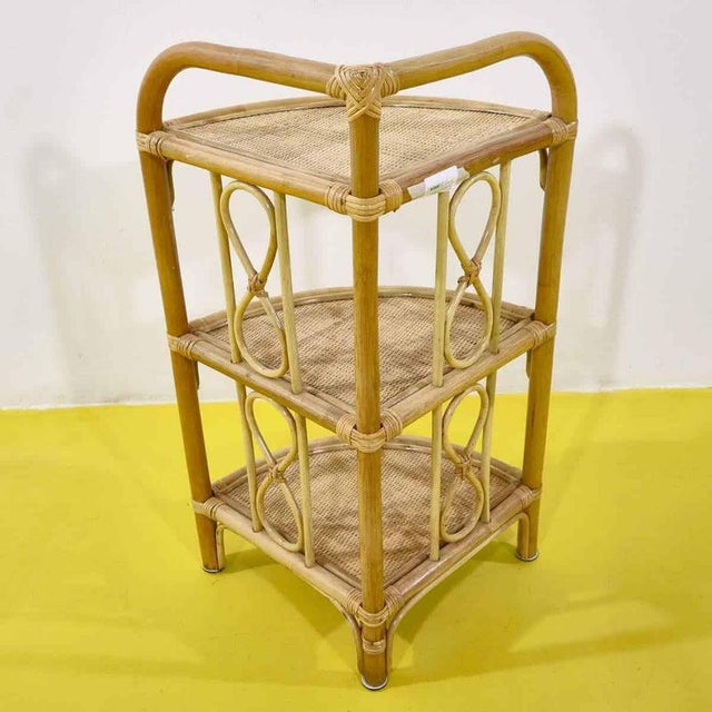 Bamboo and Rattan Corner Shelf with Three Shelves For Sale - Image 9 of 10