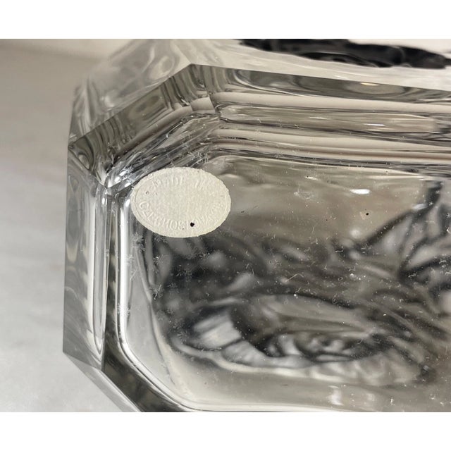 Antique Clear Frosted Crystal Czech Bohemian Rose Art Deco Glass Decanter - Set of 7 For Sale - Image 12 of 12