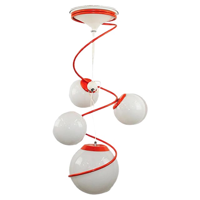 Space Age Orange & White 4-Light Ceiling Lamp in the Style of Gino Sarfatti, 1970s For Sale