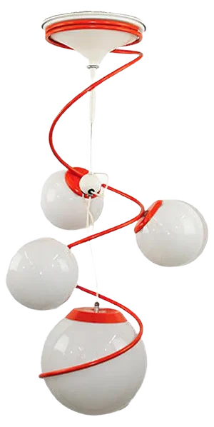 Space Age Orange & White 4-Light Ceiling Lamp in the Style of Gino Sarfatti, 1970s