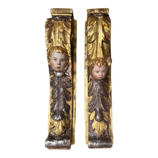Exceptional Pair of Carved Giltwood Pilasters, 18th Century For Sale