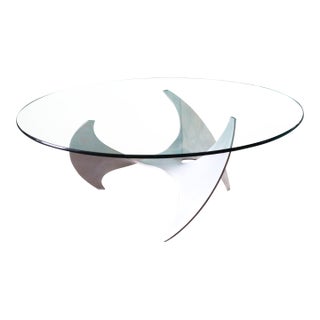 1970's Propeller Coffee Table by Knut Hesterberg (Attr.) Aluminum and Glass For Sale
