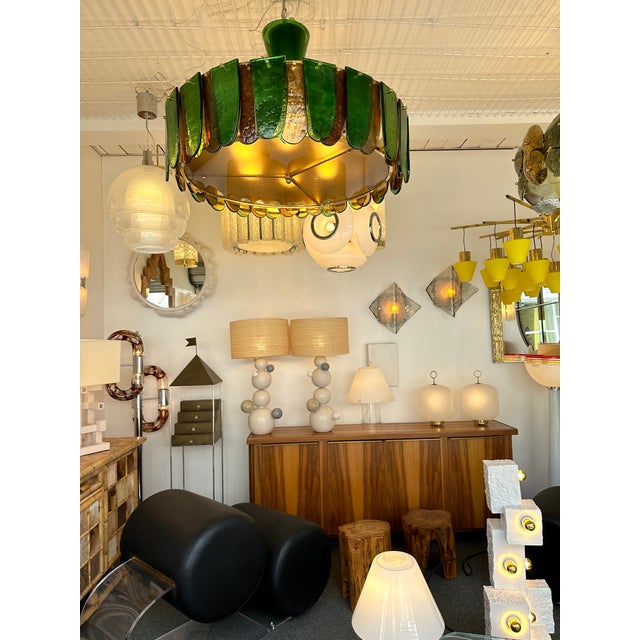 Contemporary Chandelier Brass and Murano Glass Blade, Italy For Sale - Image 12 of 12