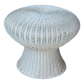 Vintage Wicker Ottoman Side Table For Sale