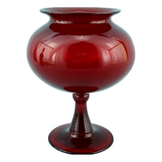 Scarlet Red Blown Murano Glass Vase by Paolo Venini, Venice, Italy, 1930-1950 For Sale