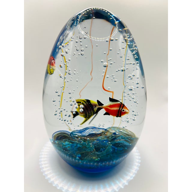 Murano Coline Murano Art Glass Aquarium Egg 7’’ Large Signed For Sale - Image 4 of 5