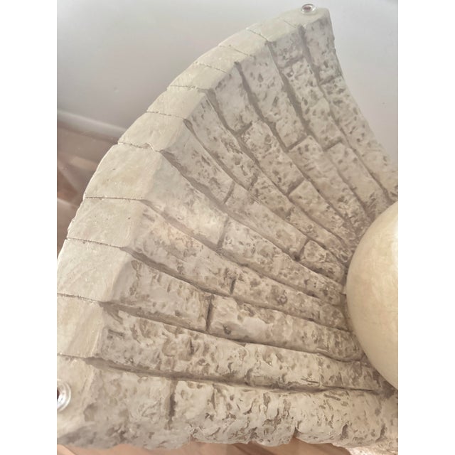 Antique White Vintage Postmodern Stone Like Dining Table With Tempered Glass Top and Sculptural Base For Sale - Image 8 of 9