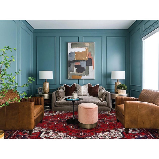 1960s 1960 8'4"x10'7" Penn Red Hand Knotted Clean With Centre Flower Element Oriental Rug For Sale - Image 5 of 12