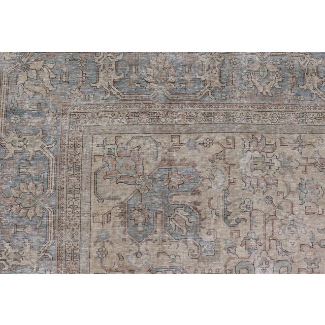 Blue Large Vintage Tabriz Rug in Light Blue and Earth Tones 10' X 12'4 For Sale - Image 8 of 12