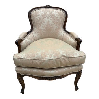 Vintage Louis XV Style Bergère Chair Armchair French Damask Accent Living Room For Sale