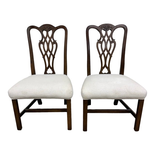 Vintage Chippendale Style Mahogany Dining Chairs - Pair For Sale
