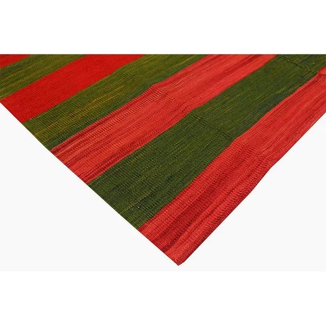 Green Handwoven Scandinavian Style Persian Kilim Area Rug 3’5″ X 4’3″ For Sale - Image 8 of 12