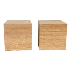Pair of Italian Travertine Cube Pedestals/ Side Tables
