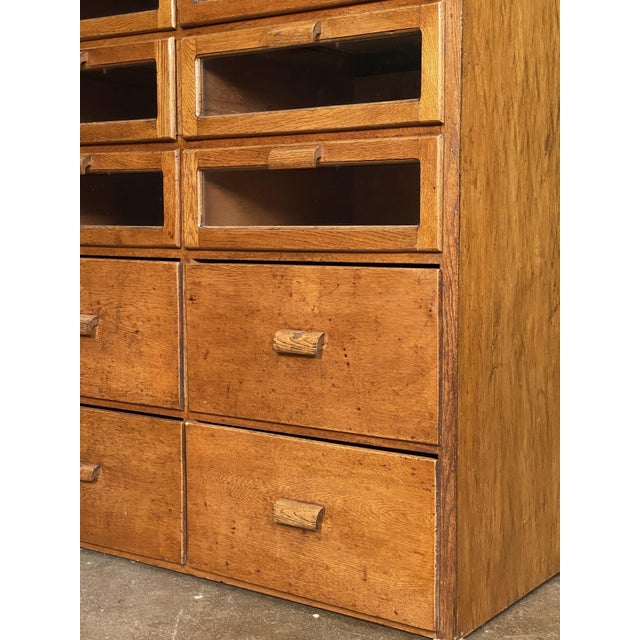 Brown Double Haberdasher's Cabinet With Glass-Fronted Drawers From England For Sale - Image 8 of 12