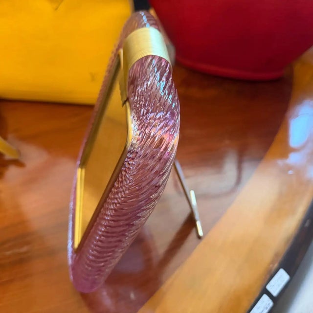 A pink Murano glass picture frame designed and manufactured in Venice in the style of Barovier, it's in lovely condition....