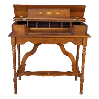 Antique Mission Arts & Crafts Walnut Inlaid Spinet Secretary Desk Console Table For Sale