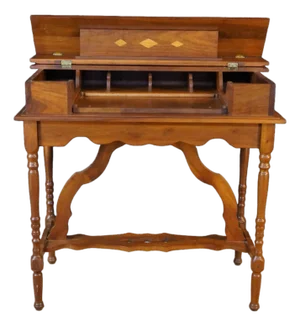 Antique Mission Arts & Crafts Walnut Inlaid Spinet Secretary Desk Console Table