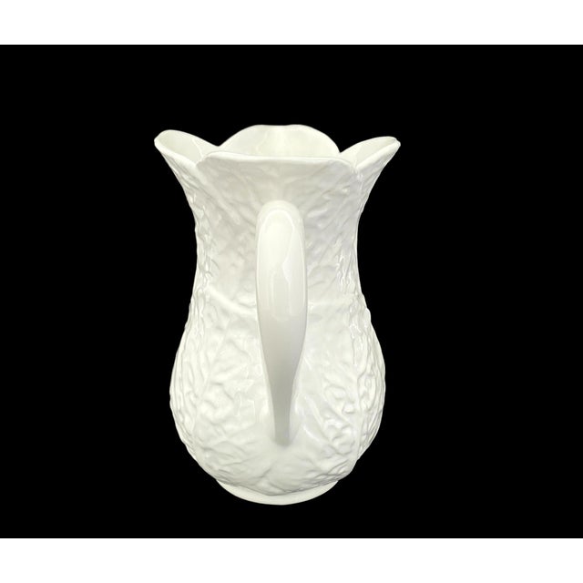 Ceramic 1980's Water Pitcher: White Majolica Cabbage Leaf Design Made in Portugal for Neuwirth, 8.5" HIgh For Sale - Image 7 of 14