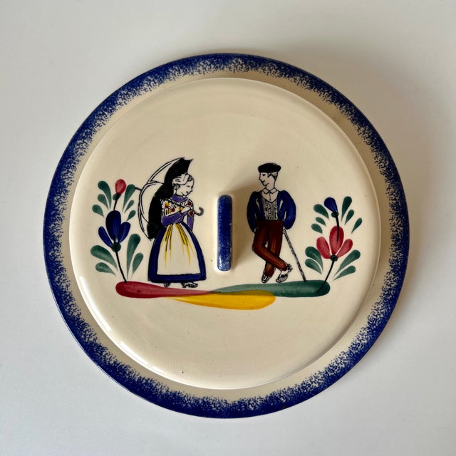 Vintage Hand-Painted Faience Butter Dish from St-Jean De Monts, 1950s For Sale - Image 9 of 9
