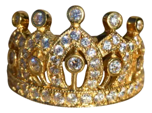 The Royale: Intricate 14 K Gold Crown Ring set with Cubic Zirconia