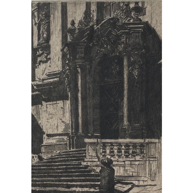 Jan or John C. Vondrous (1884-1956) etching of the Church of St John of Nepomuk in Prague, Czechoslovakia (Czech...
